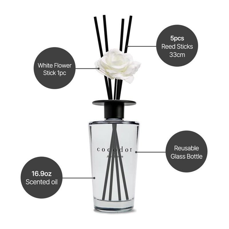 cocodor معطر هواء قصب زهرة بيضاء من كوكودور / كرز أسود / عبوة واحدة / مجموعة هدايا معطرات الهواء للمنزل والمكتب / حجم كبير، سعة كبيرة، معطر بحجم كبير، إصدار أسود / 16.9 أونصة (500 مل) - Image 3